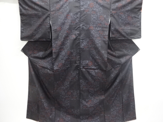 JAPANESE KIMONO / UNUSED DORO OSHIMA TSUMUGI / WOVEN ARABESQUE FLOWER 